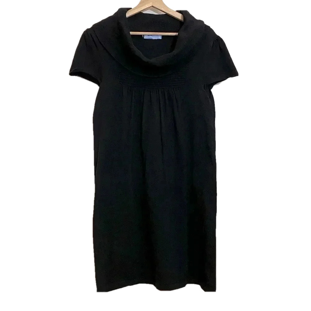 Denver Hayes Women black cowl neck knit  tunic whimsy goth short sleeve dress M